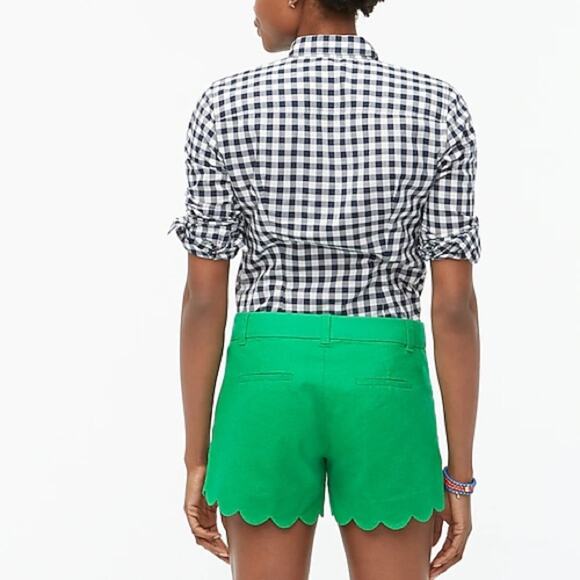 J Crew Bright Green Scallop Hem Linen Blend Shorts, Sz 00 - Picture 7 of 9